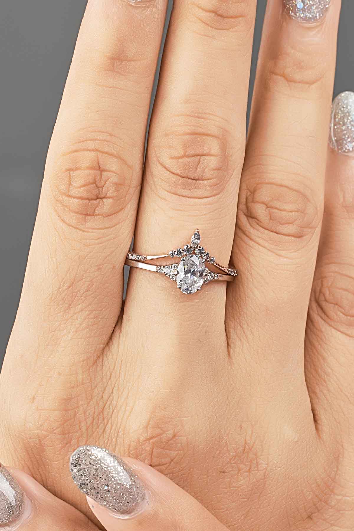 Wedding Band Ring Enhancer AAA CZ Engagement Stackable Rings 14k Rose Gold