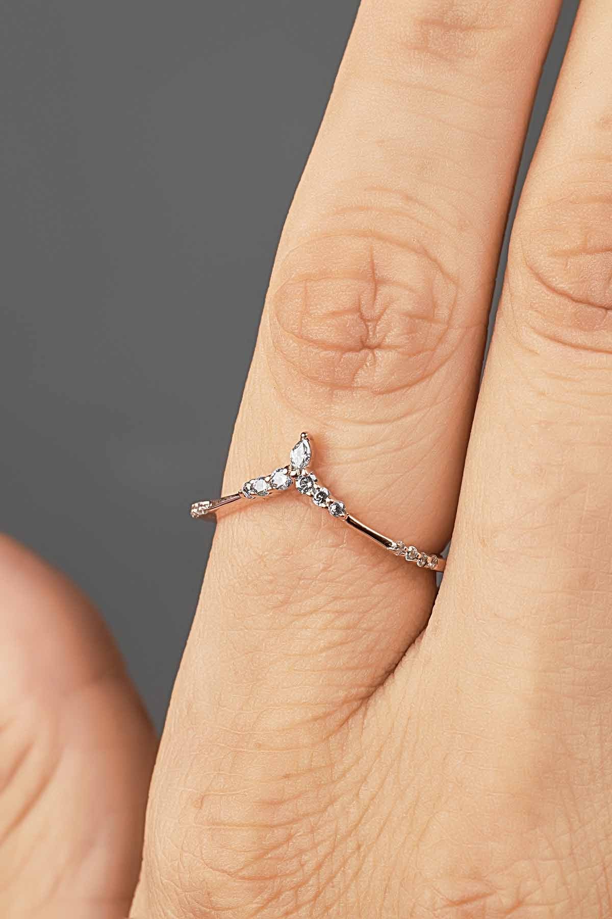 Wedding Band Ring Enhancer AAA CZ Engagement Stackable Rings 14k Rose Gold