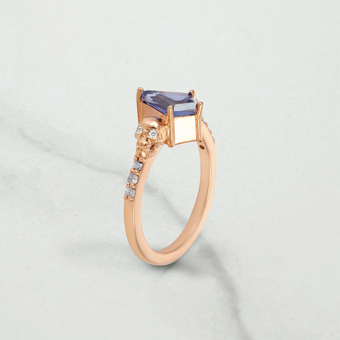 Kite Cut Blue Titanic Skull Ring Set Gothic Bridal Wedding Rings