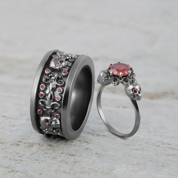 SKULL WEDDING RING SET