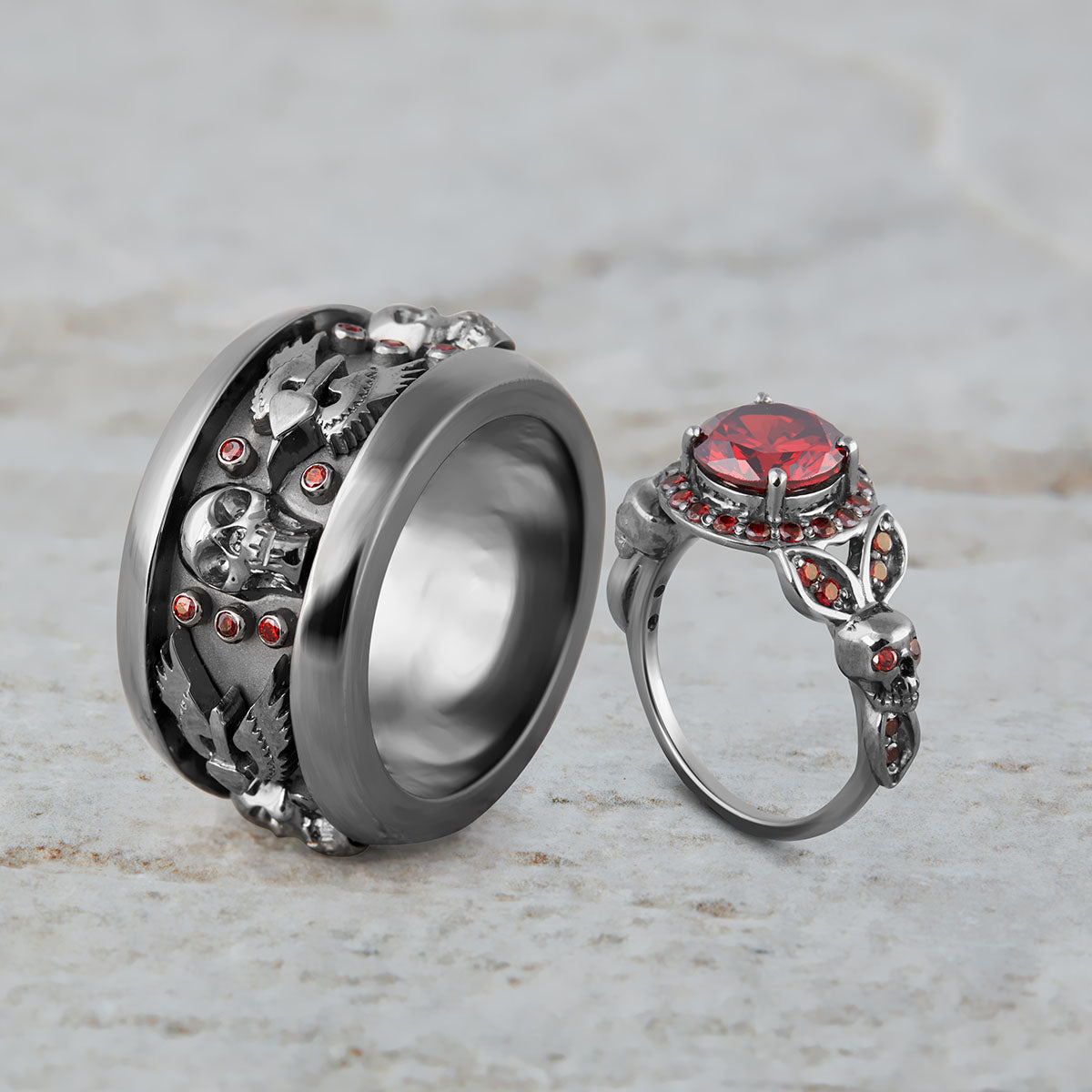 Skull Gothic Wedding Ring Set