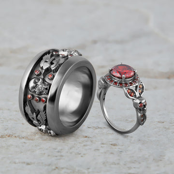 Skull Gothic Wedding Ring Set