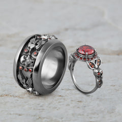 Skull Gothic Wedding Ring Set His and Her Skull Rings Couple