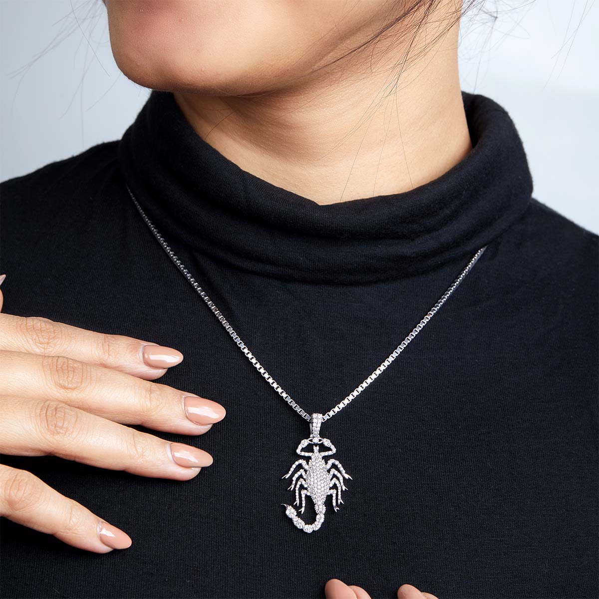 CZ Diamond Scorpion Necklace Iced Out Scorpion Pendant Silver