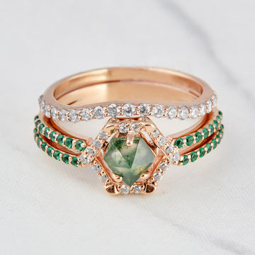 Moss Agate Wedding Ring Set