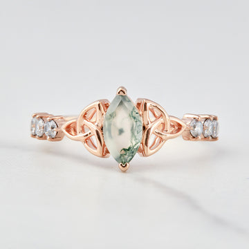 Moss Agate Celtic Engagement Ring