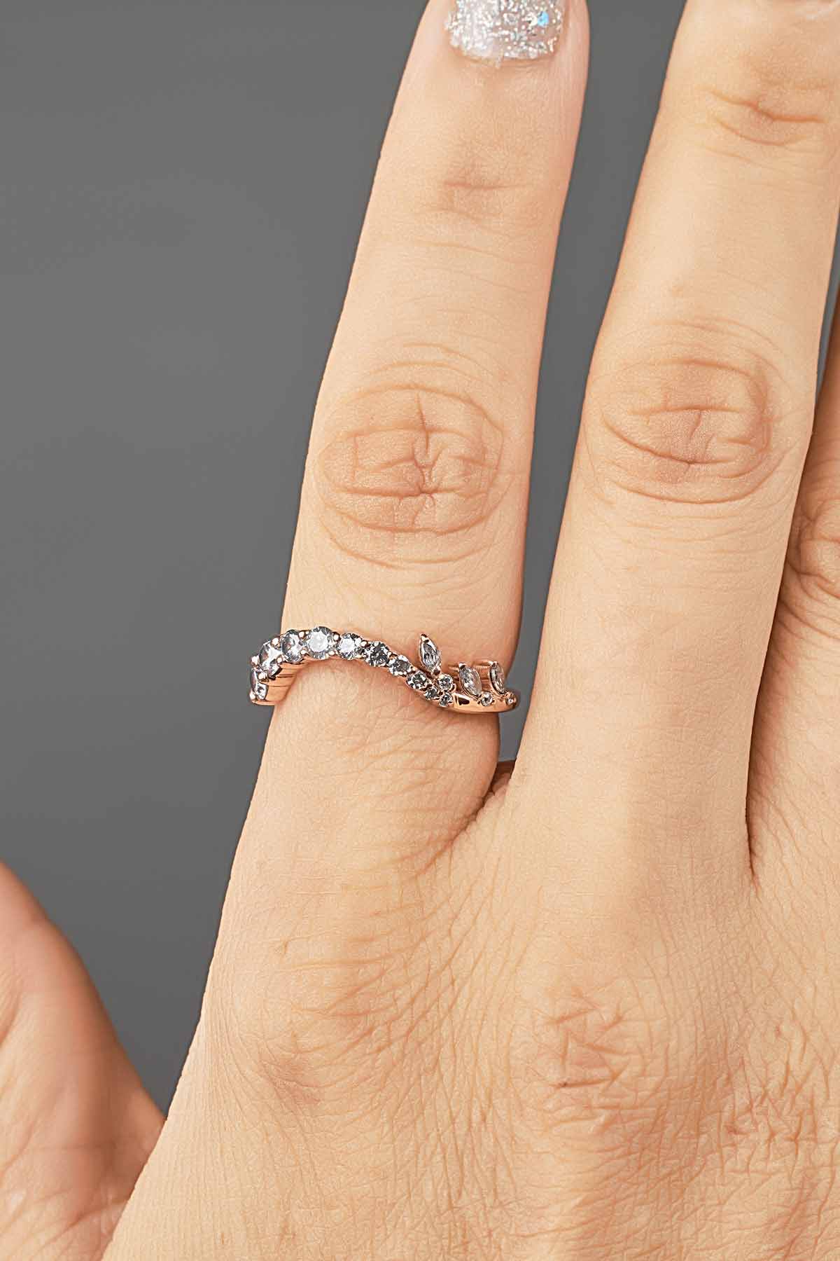 Ring Enhancer Wedding Band Women Engagement Stacking Curved 925 Sterling Silver