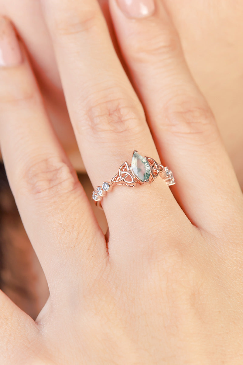 Moss Agate Bridal Ring Set