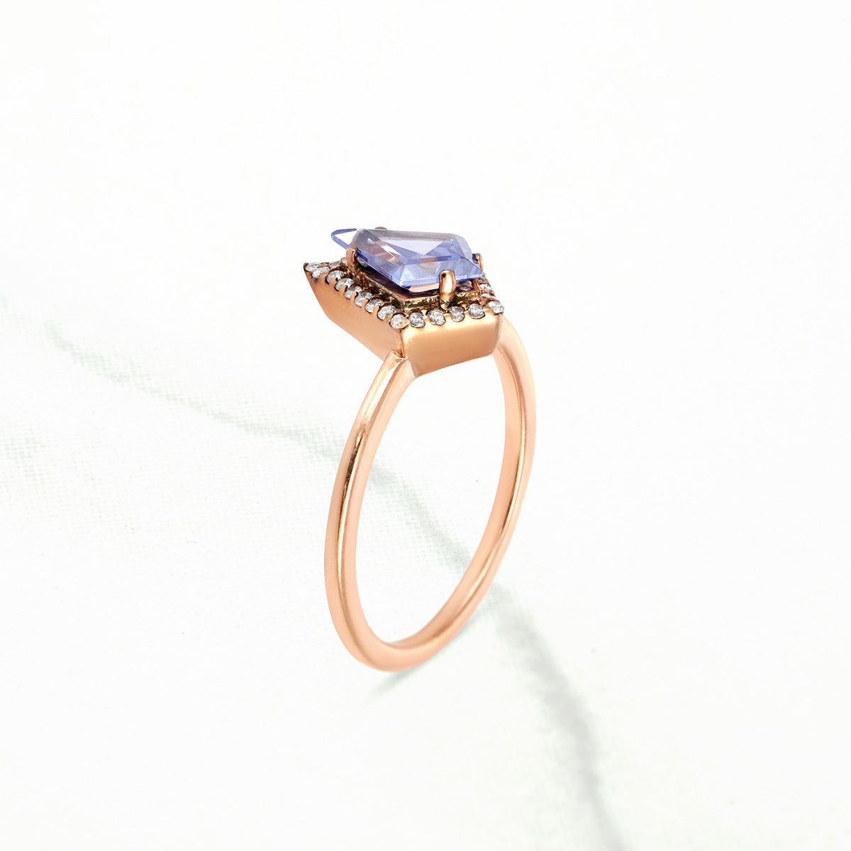 Kite Shaped Halo Engagement Ring Set Blue Titanic Gemstone