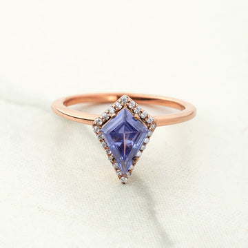 Kite Cut Halo Engagement Ring Blue Titanic Gemstone Rings Sterling Silver Rose Gold