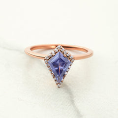 Halo Moissanite Kite Cut Blue Titanic Gemstone Engagement Ring