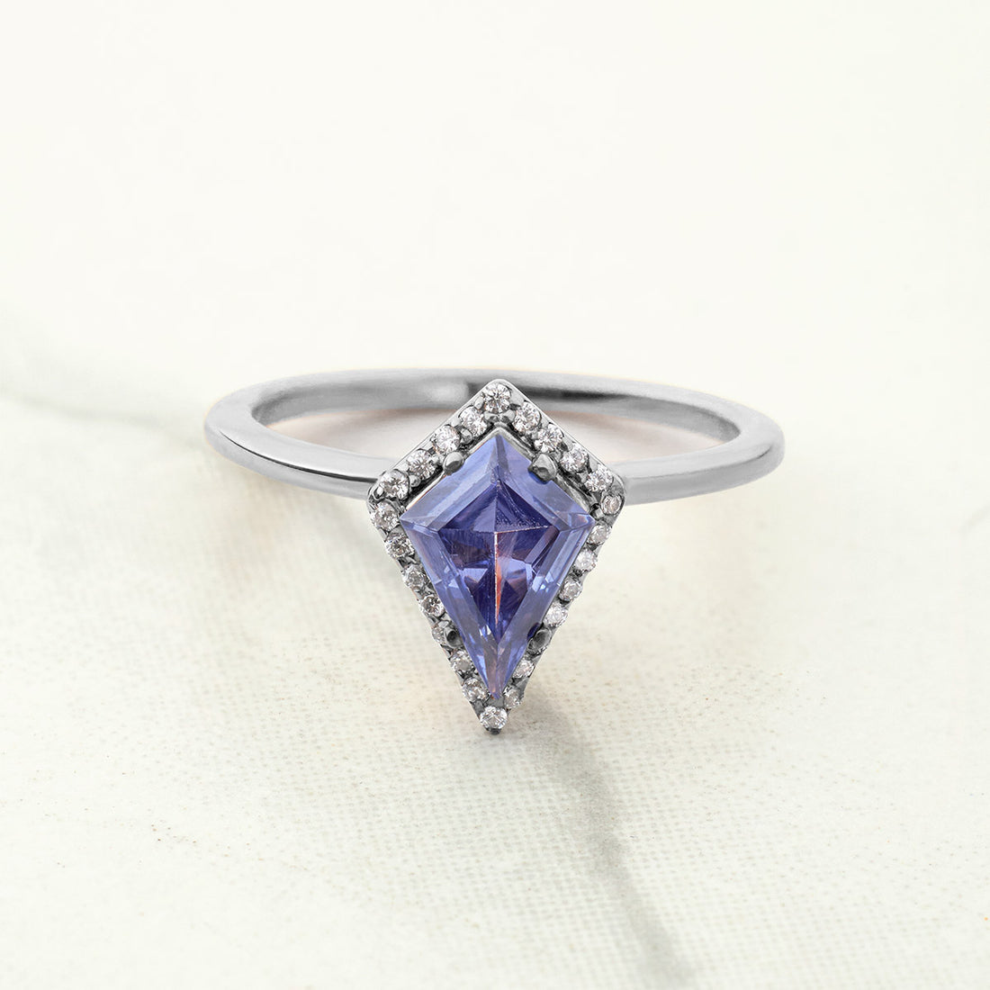 Kite Cut Halo Engagement Ring Blue Titanic Gemstone Rings Sterling Silver Rose Gold