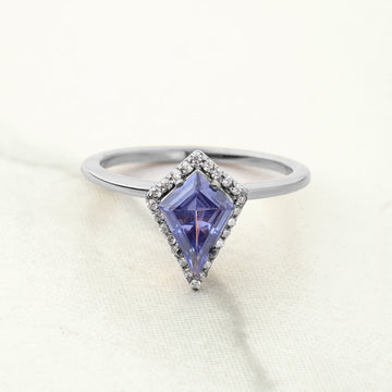 Kite Cut Halo Engagement Ring Blue Titanic Gemstone Rings Sterling Silver Rose Gold