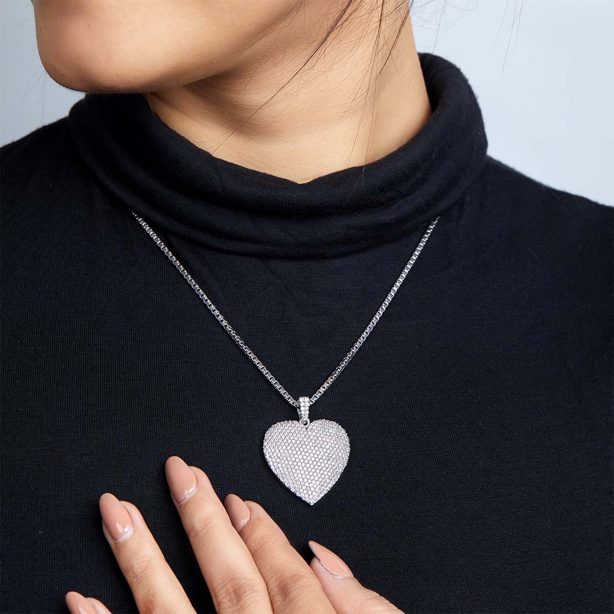 Iced Out Heart Pendant Necklace AAA CZ Diamond Sterling Silver Hip Hop Jewelry