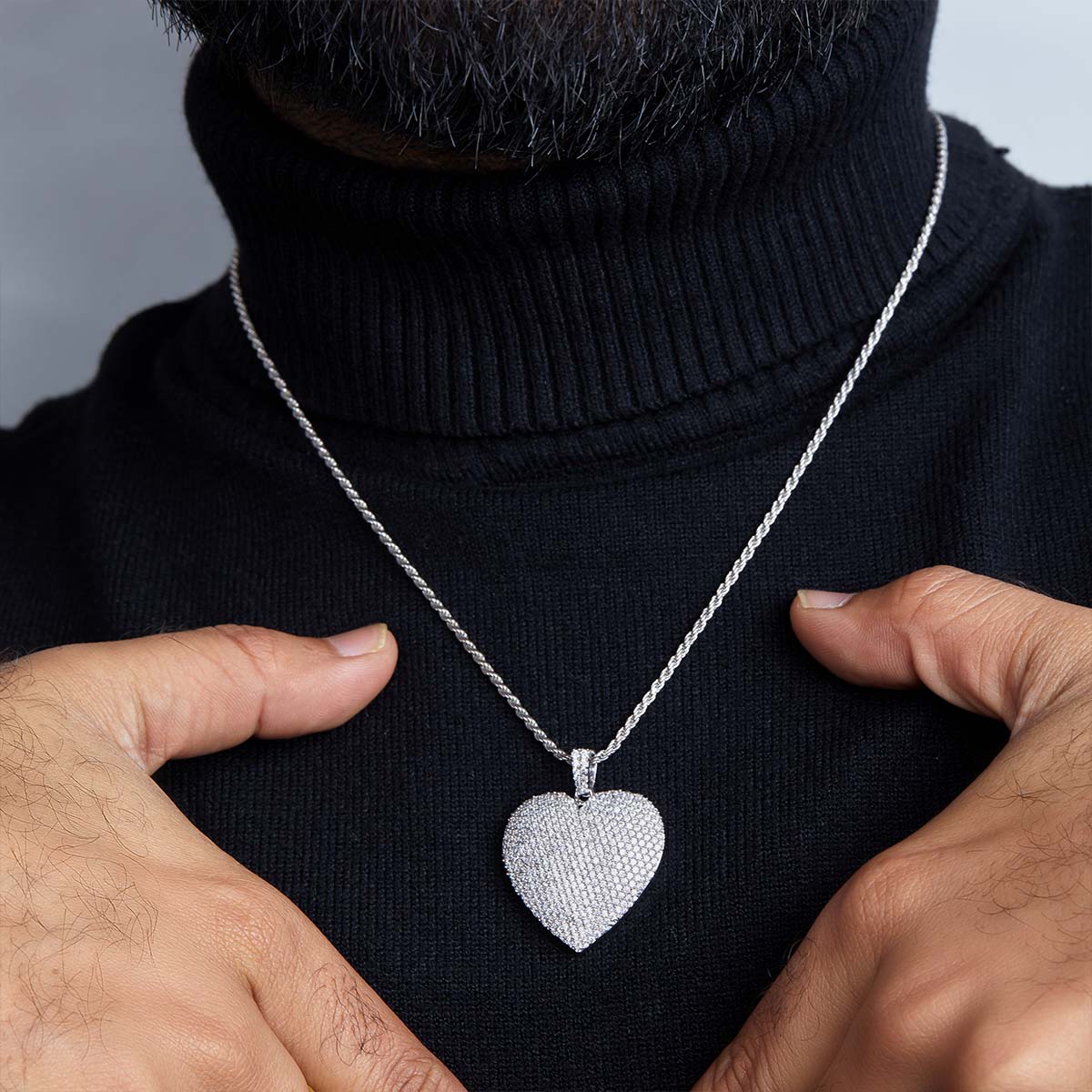Iced Out Heart Pendant Necklace AAA CZ Diamond Sterling Silver