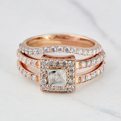 0.40CT Rutilated Quartz Engagement Ring Set Halo Moissanite