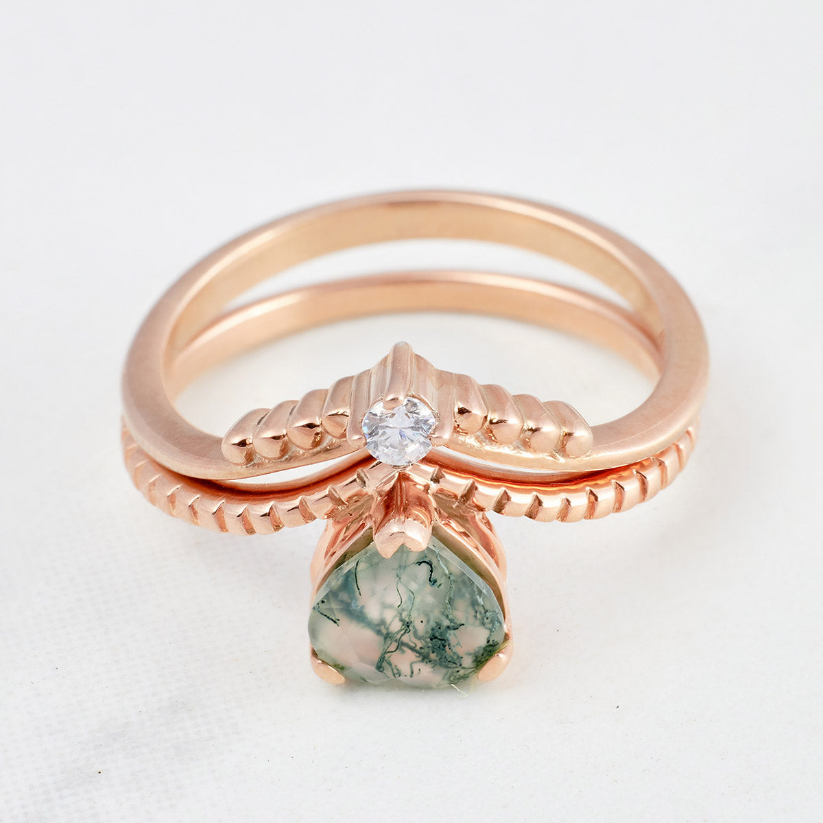 Heart Moss Agate Promise Ring Set 0.50ct Moss Agate Heart Ring