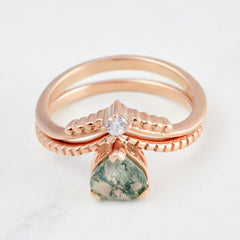Heart Moss Agate Promise Ring Set 0.50ct Moss Agate Heart Ring