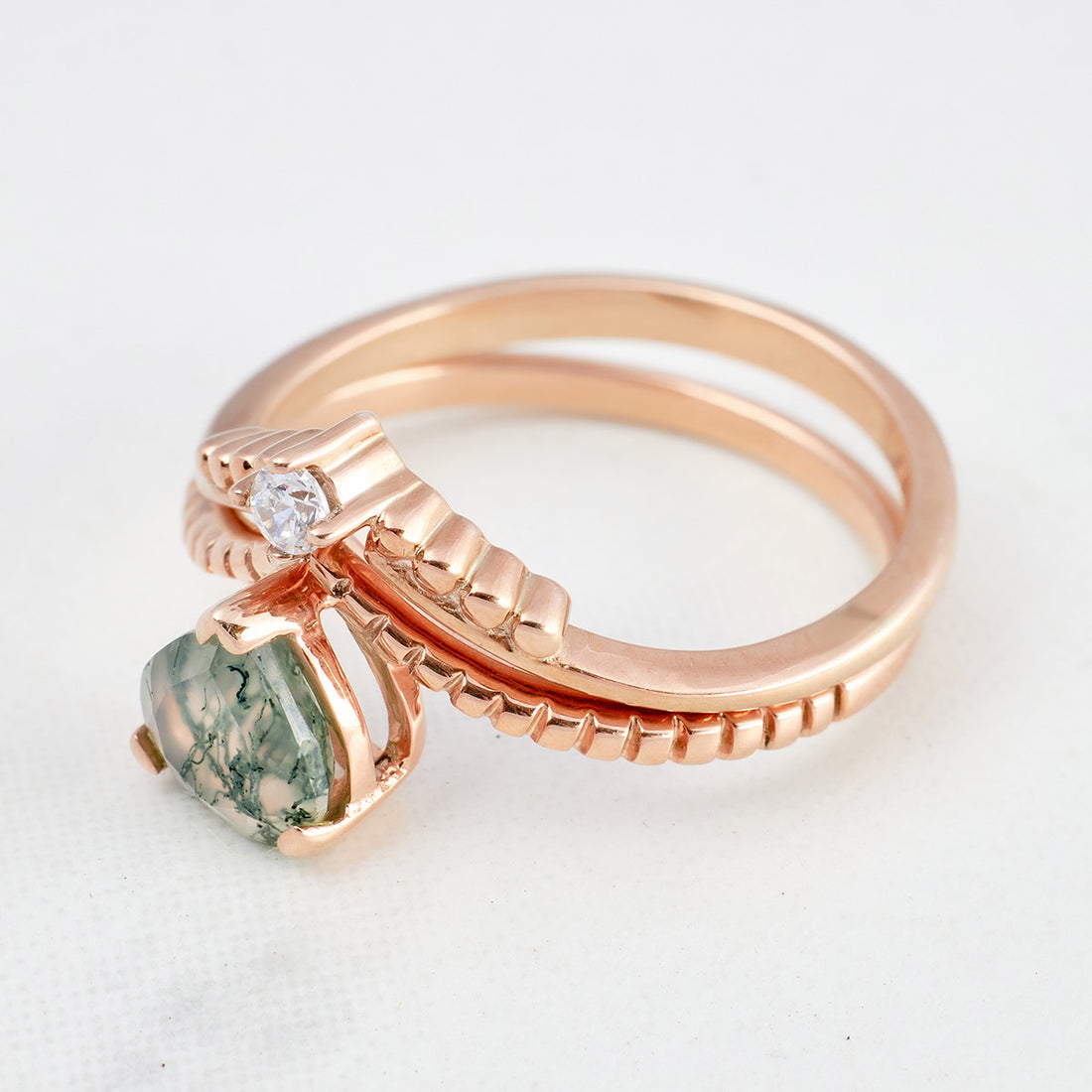 Heart Moss Agate Promise Ring Set 0.50ct Moss Agate Heart Ring