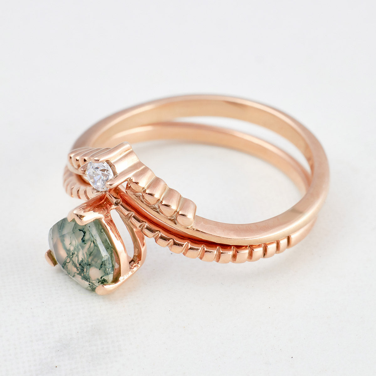 Heart Moss Agate Promise Ring Set 0.50ct Moss Agate Heart Ring