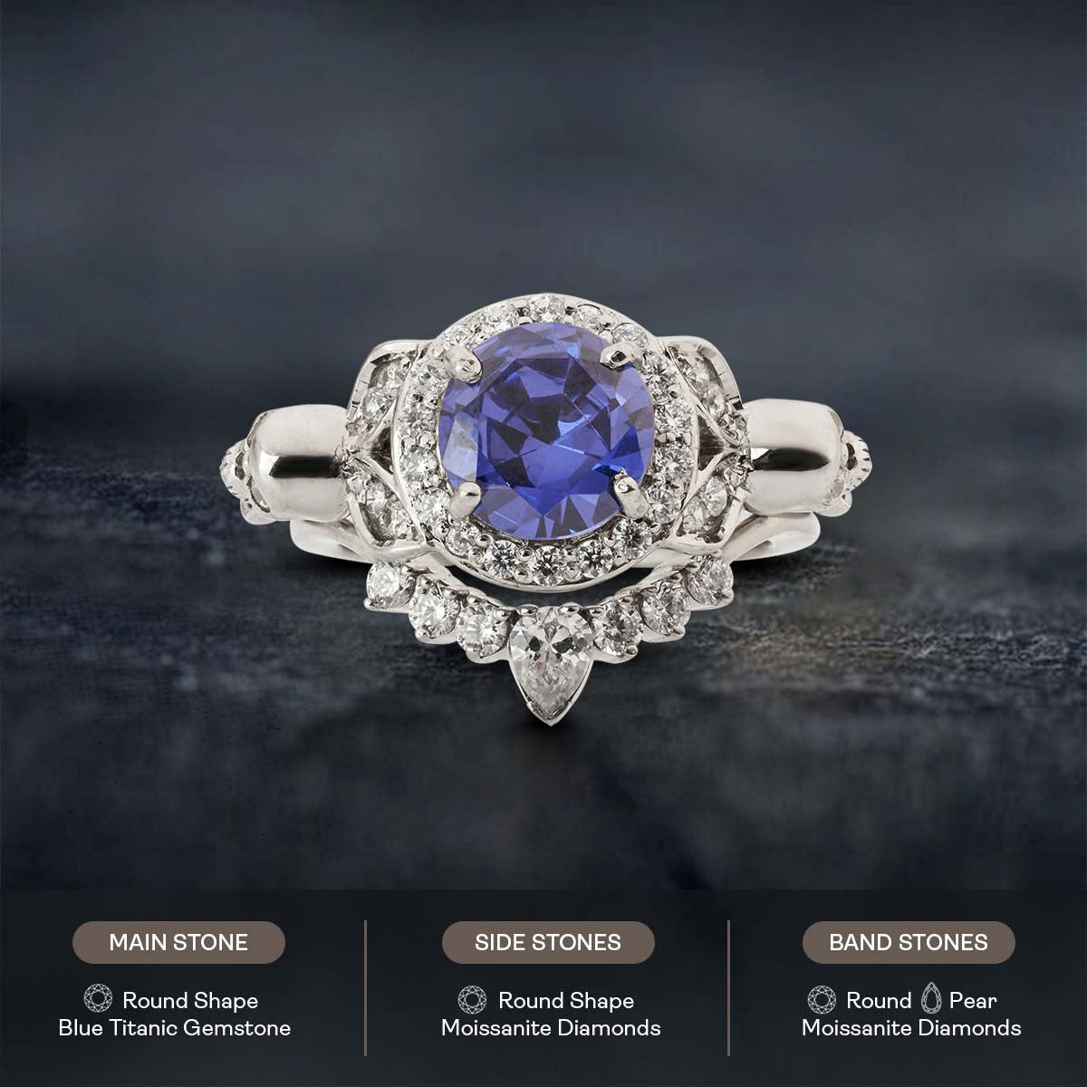 Women's Skull Ring Set Floral Gothic Wedding Rings White Gold