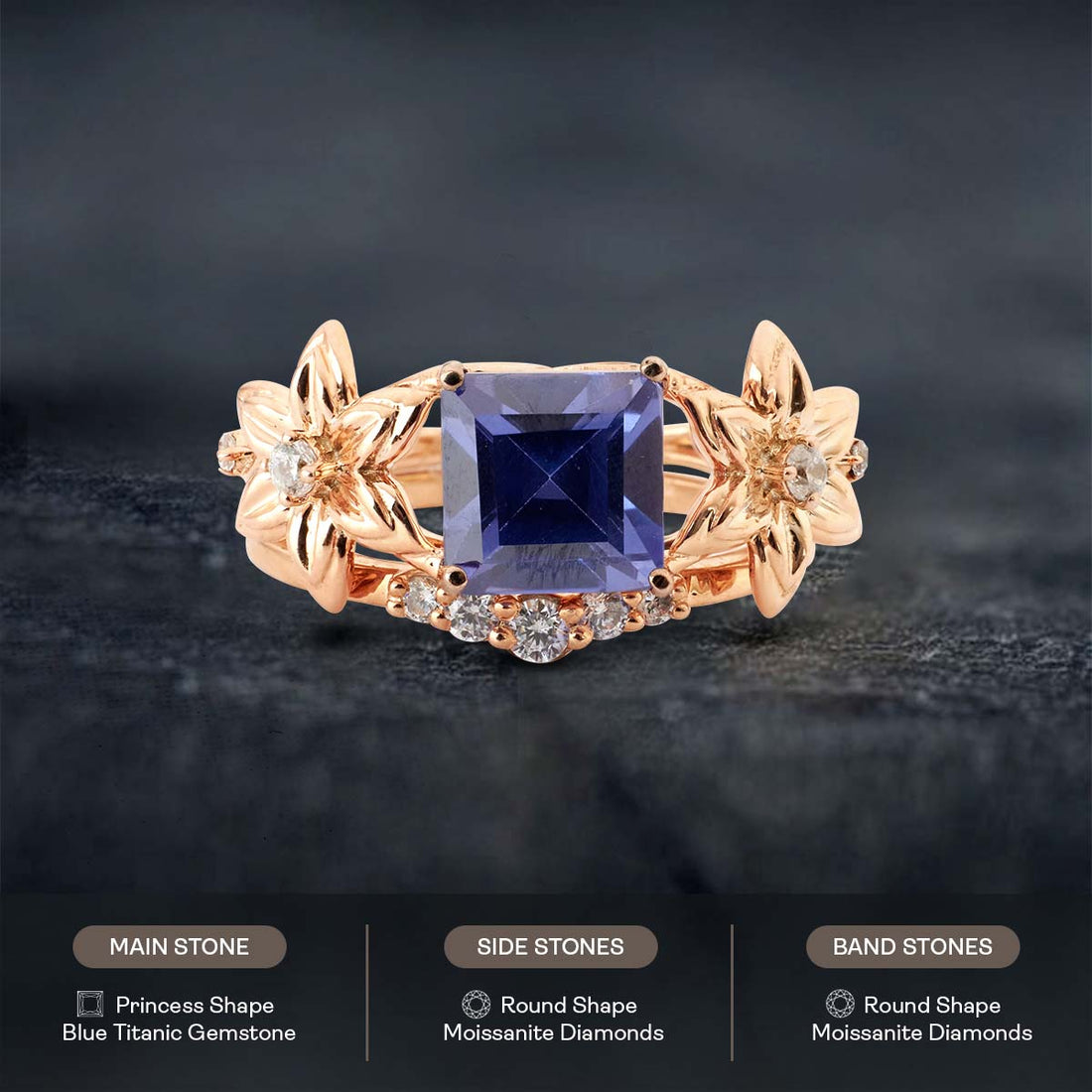 Blossom Flower Bridal Ring Set Nature Inspired Engagement Ring