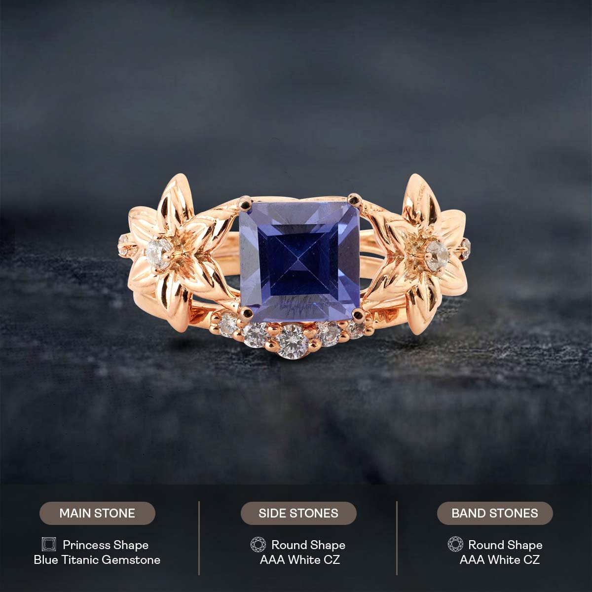 Nature Inspired Bridal Ring Set Blossom Flower Engagement Ring