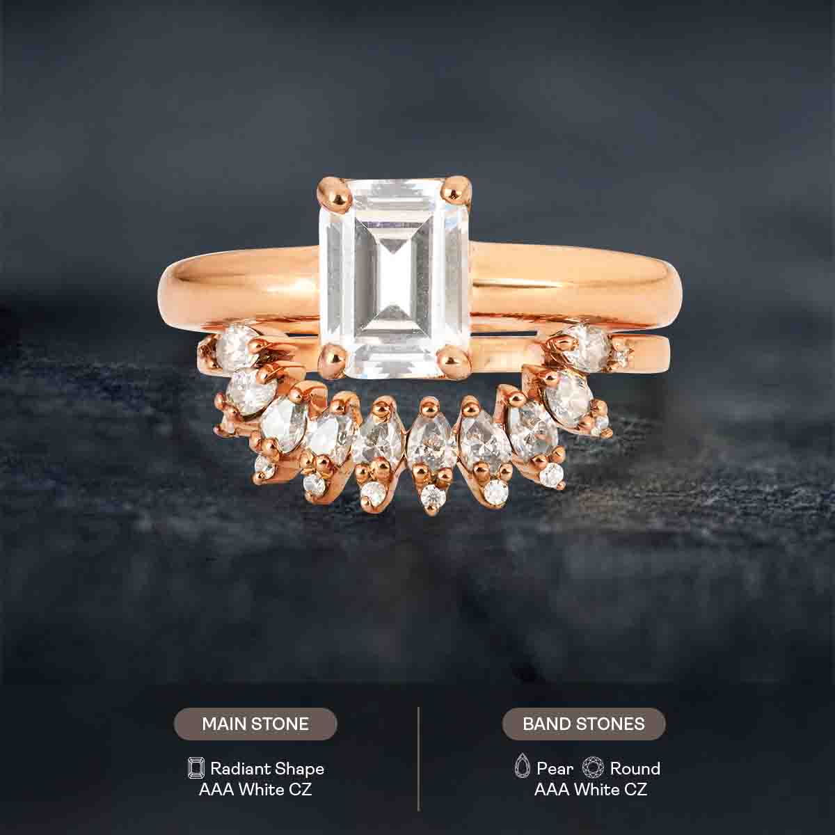 Radiant Diamond Bridal Ring Set Solitaire Engagement Ring Set