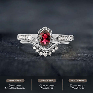 Rhodolite Engagement Ring Set Vintage Inspired Bridal Rings