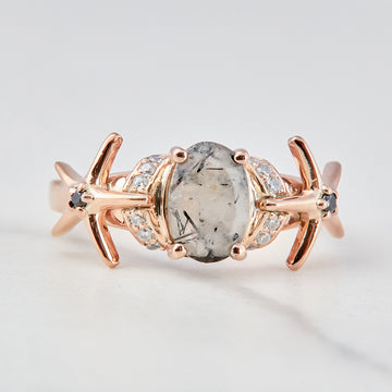 Rutilated Quartz Starfish Ring Oval Cut Engagement Ring Womens