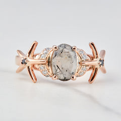 Rutilated Quartz Starfish Ring Oval Cut Engagement Ring Womens