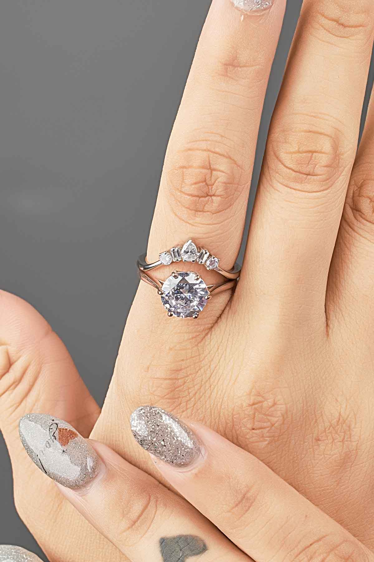 Diamond Wedding Ring Enhancer Engagement Ring Curved Stacking Rose Gold