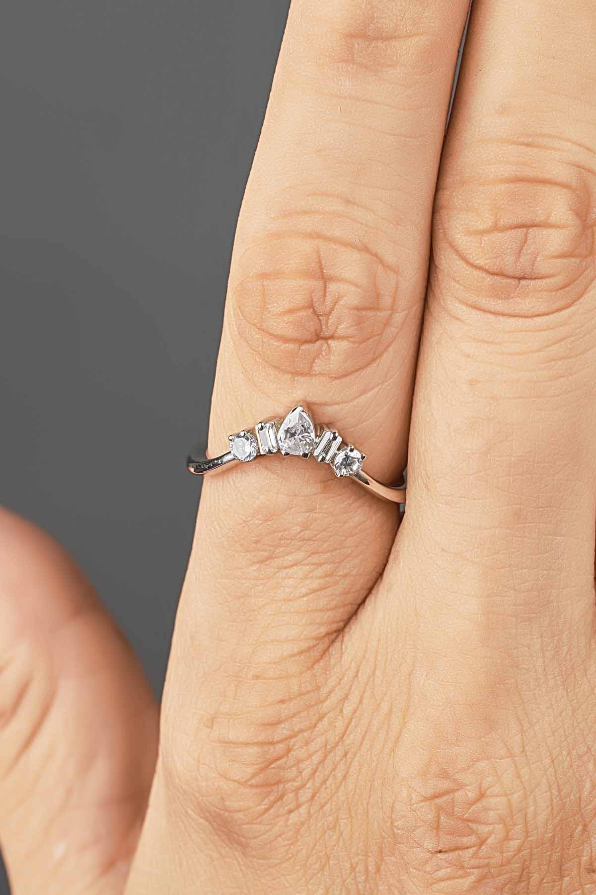 Diamond Wedding Ring Enhancer Engagement Ring Curved Stacking Rose Gold
