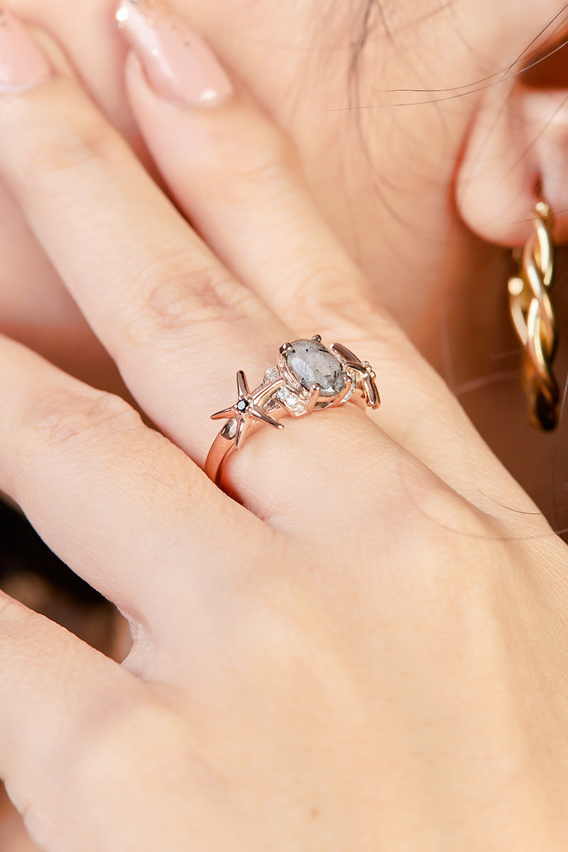 Oval Rutilated Quartz Engagement Ring