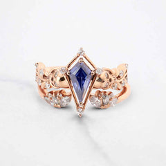 Leaf Vine Skull Wedding Ring Set Kite Cut Blue Titanic Gemstone