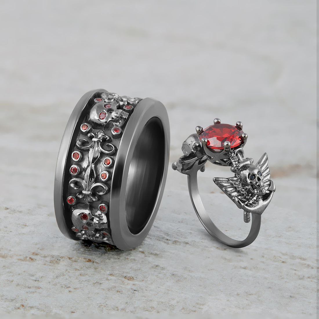 Gothic Wedding Ring Set Couple