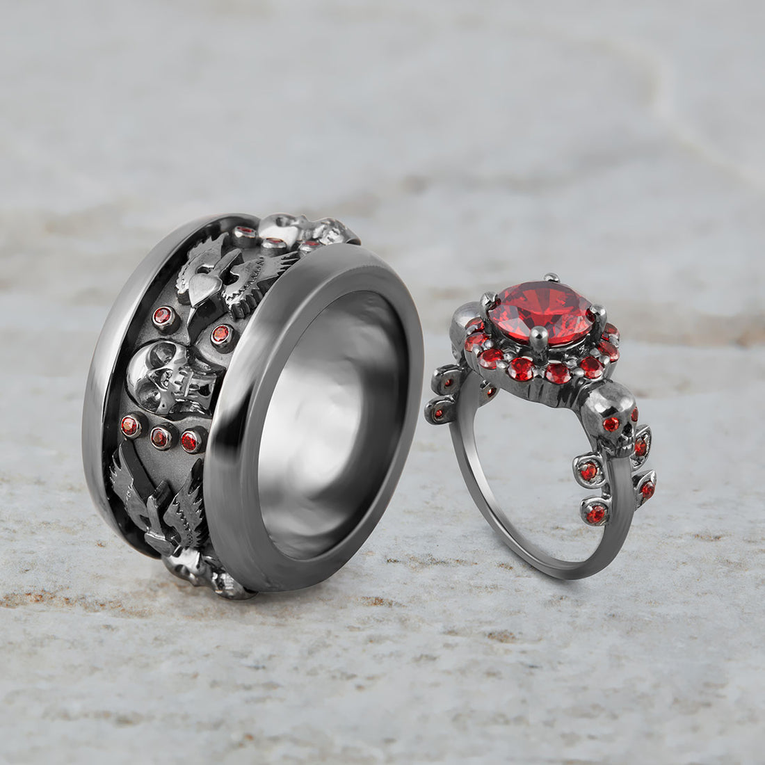 Matching Skull Engagement Rings
