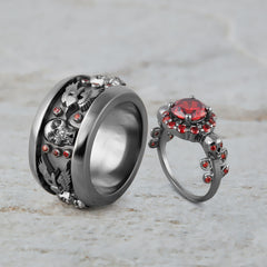 Matching Skull Engagement Rings For Couple Gothic Jewelry Halo