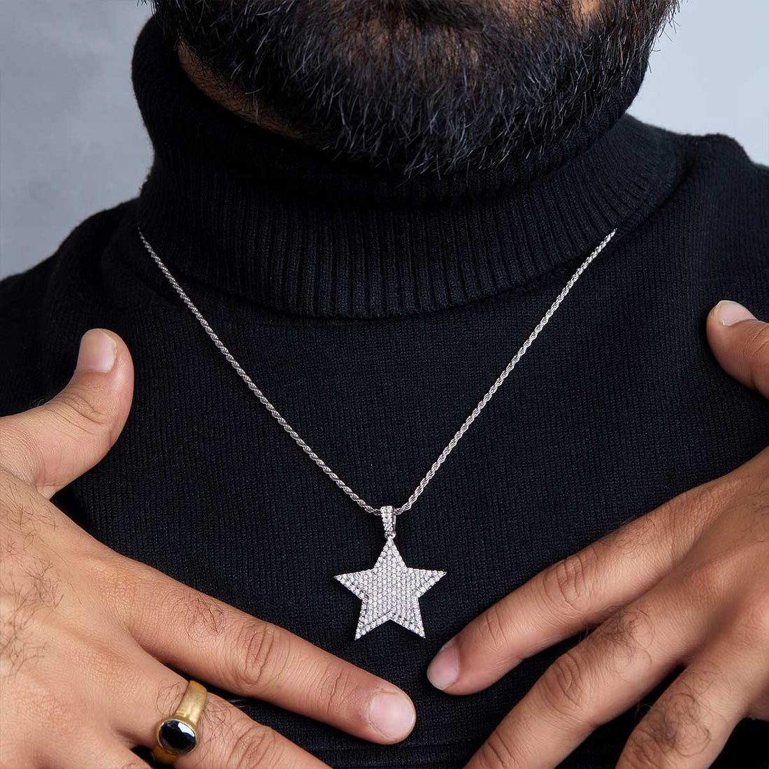Iced Out Star Necklace Celestial Star Pendant Hip Hop Jewelry Diamond Sterling Silver