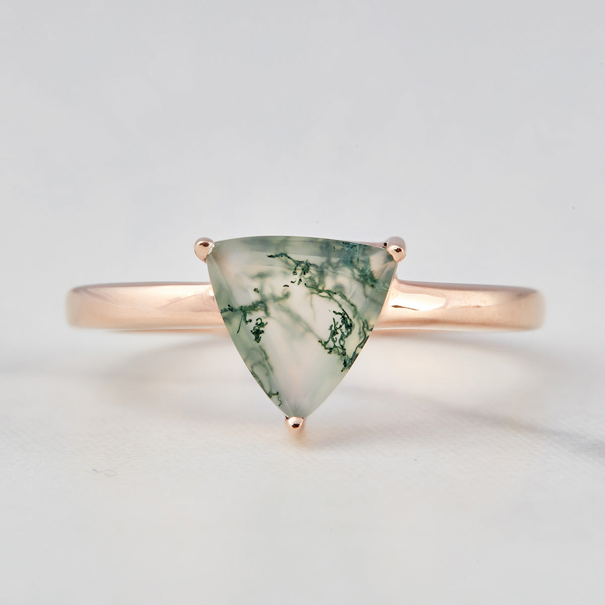 Trillion Cut Moss Agate Engagement Ring