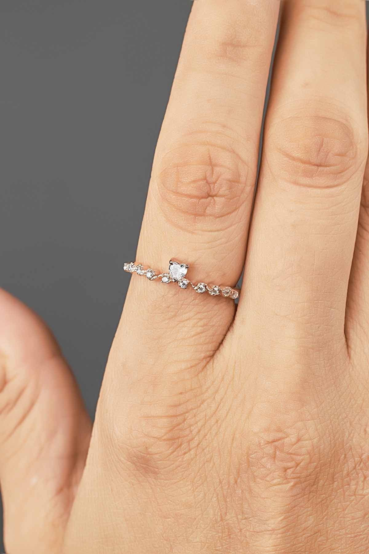 Heart Wedding Band Women AAA CZ Promise Ring Milgrain Art Deco Sterling Silver