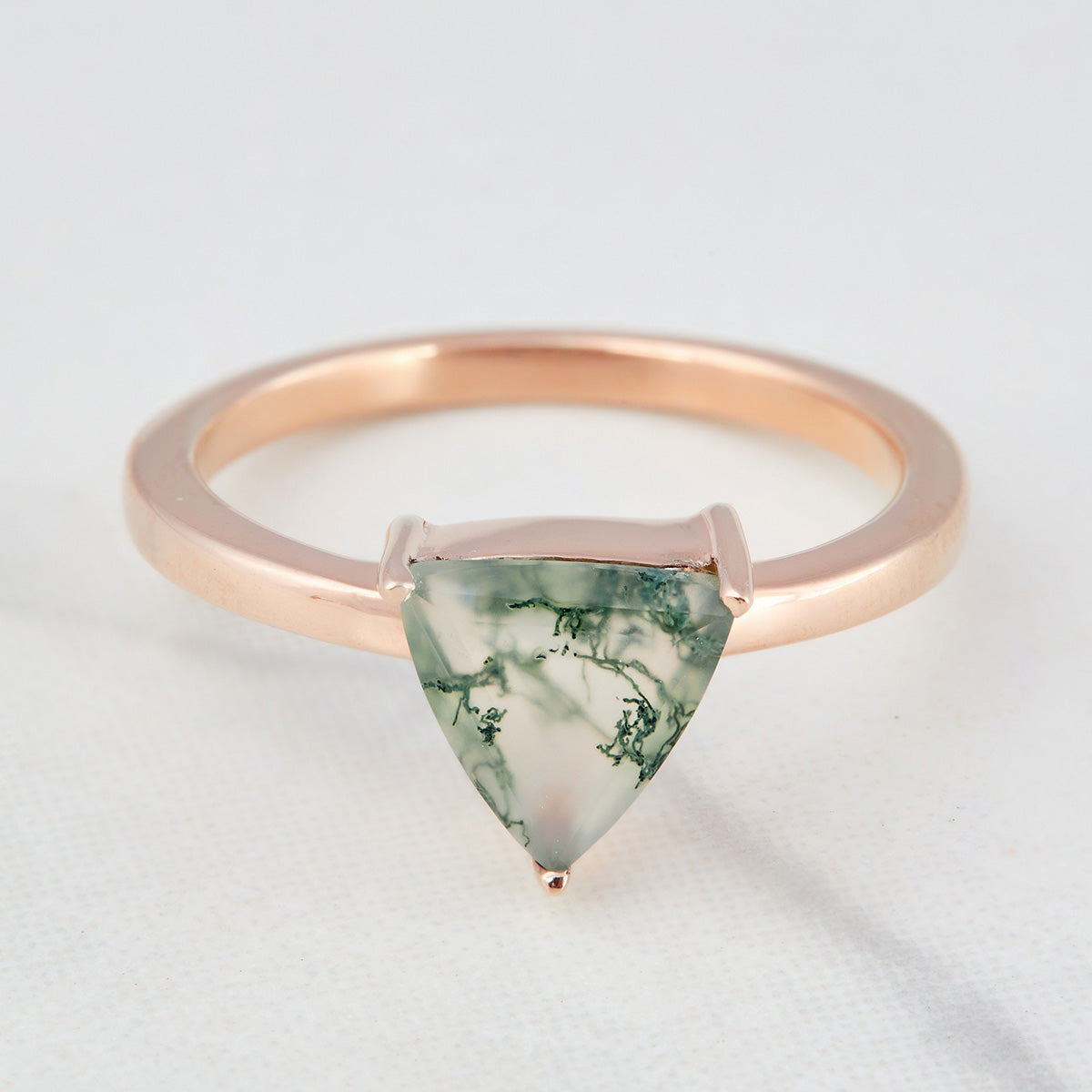 Trillion Cut Moss Agate Engagement Ring