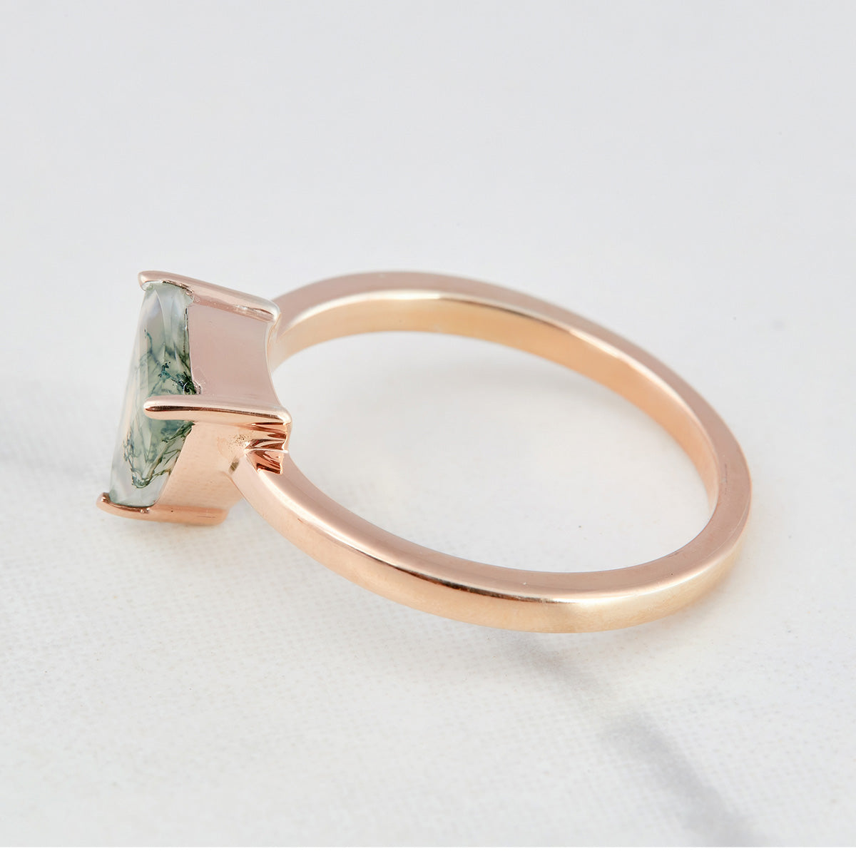 Trillion Cut Moss Agate Engagement Ring