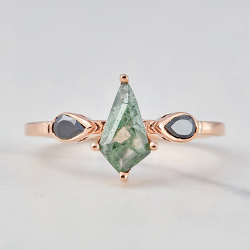 Kite Shaped Moss Agate Engagement Ring