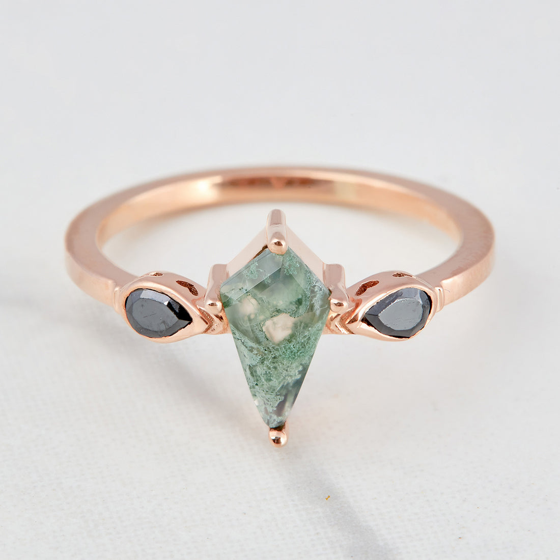 Natural Moss Agate Kite Cut Ring