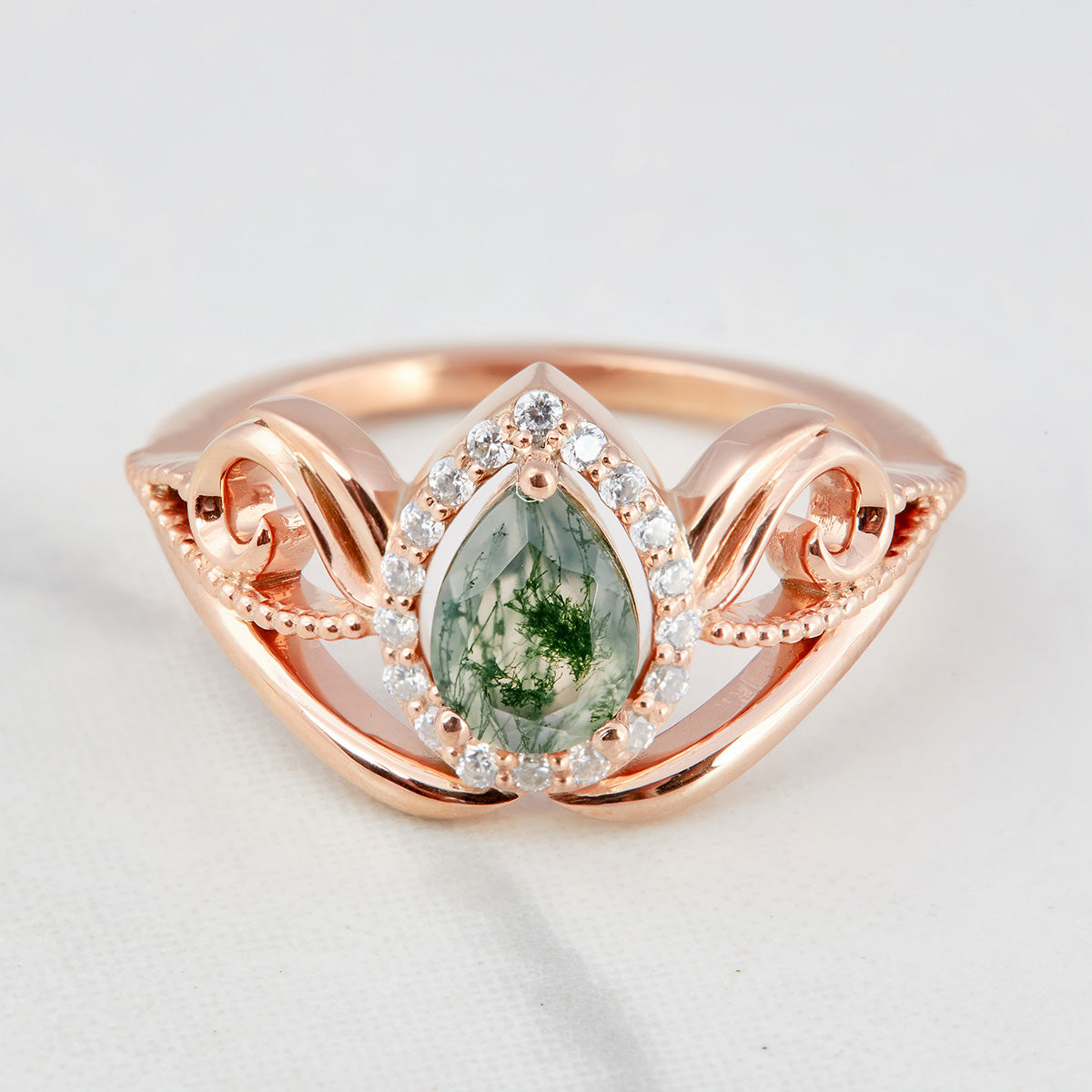 0.65CT Moss Agate Engagement Ring