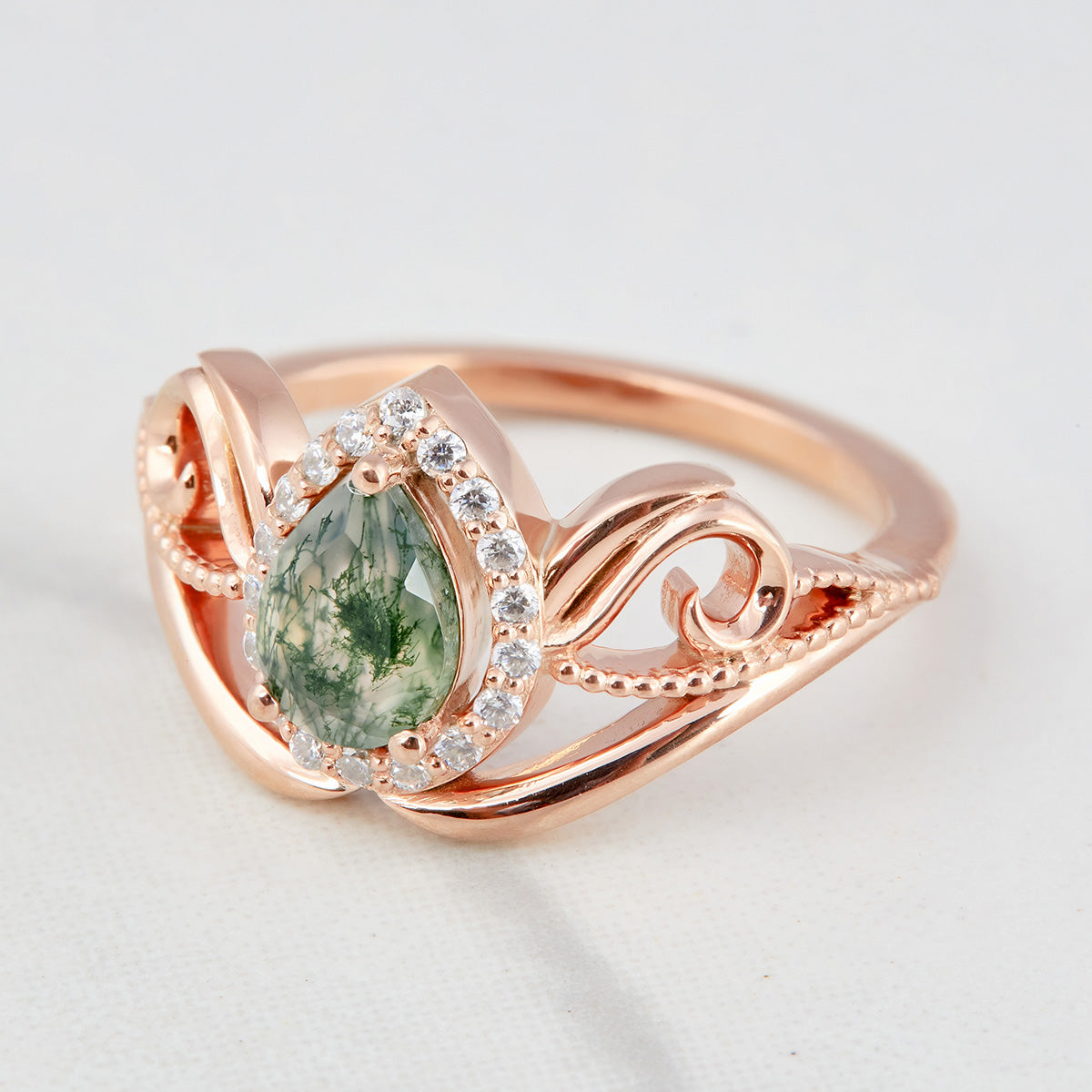 0.65CT Moss Agate Engagement Ring