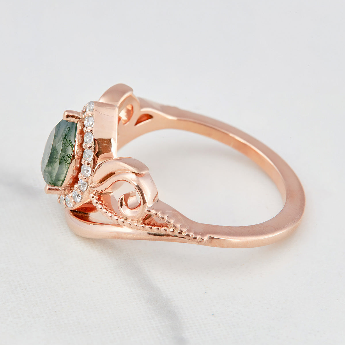 0.65CT Moss Agate Engagement Ring