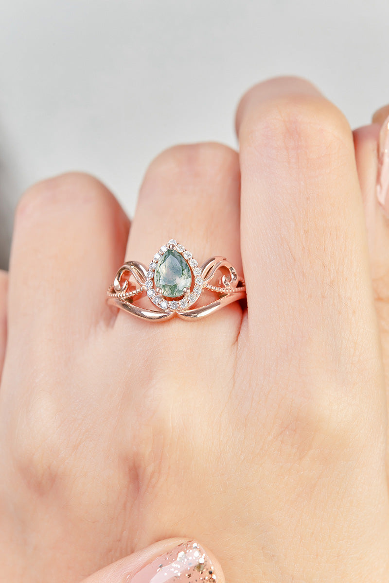 0.65CT Moss Agate Engagement Ring