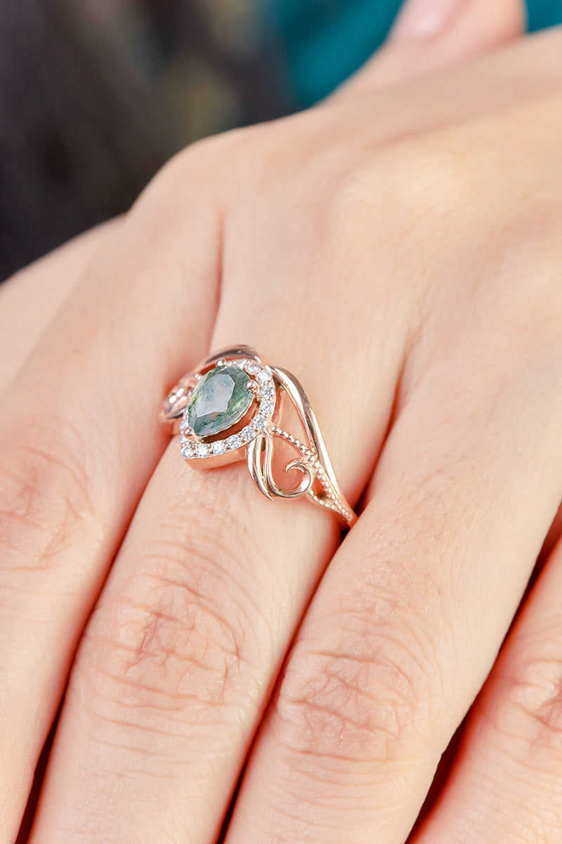 0.65CT Moss Agate Engagement Ring